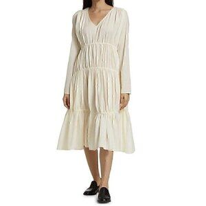 Merlette Ophelia Tiered Long Sleeve Dress Cream Cotton Poplin Size L